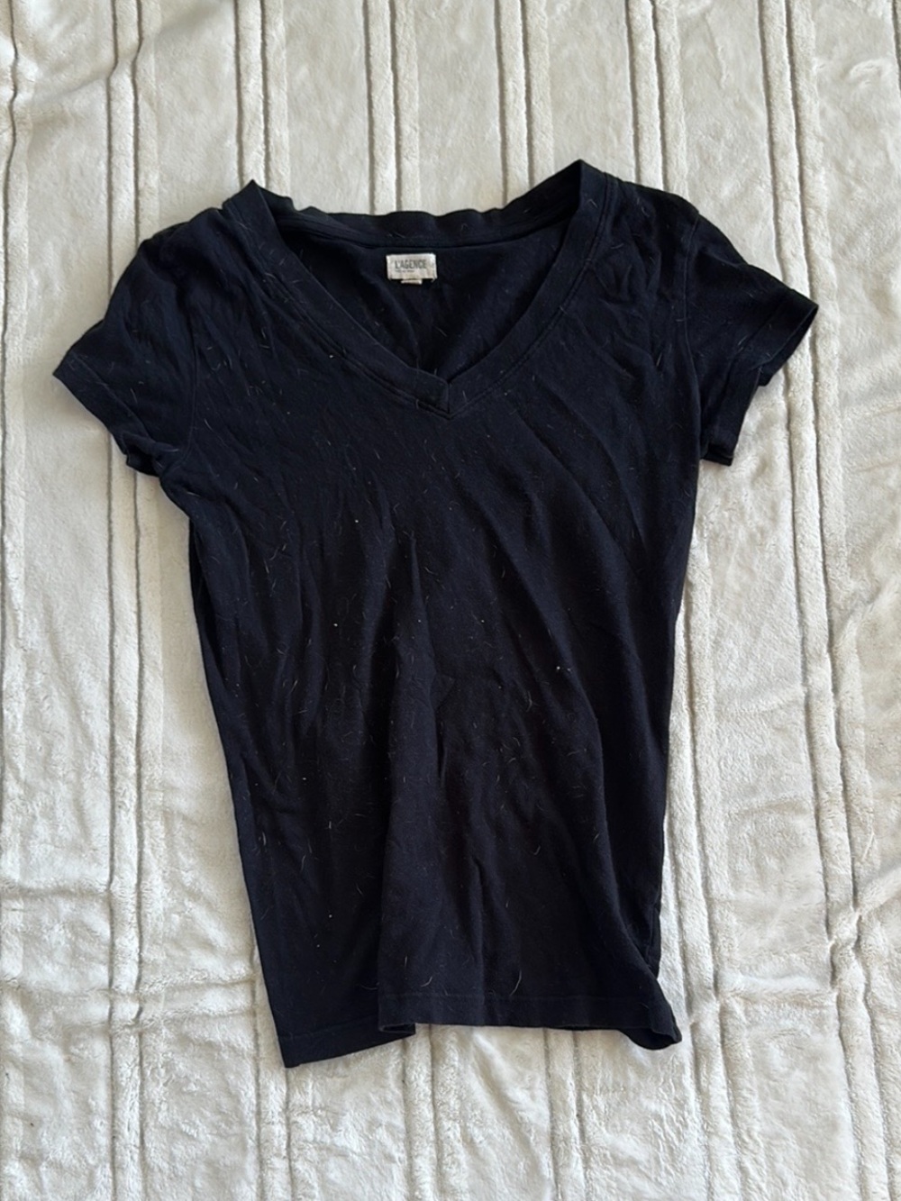 L'AGENCE Black V-Neck Short Sleeve Tee